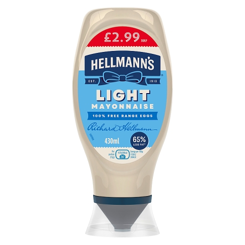 Hellmanns Light Mayo PM £2.99 430ml pack shot