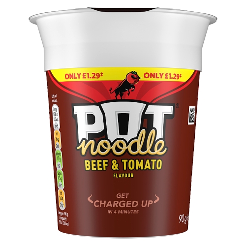 Pot Noodle Beef & Tomato PM £1.29 90g pack shot