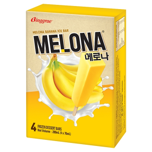 Melona Banana Flavoured Ice Bar 4pc pack shot