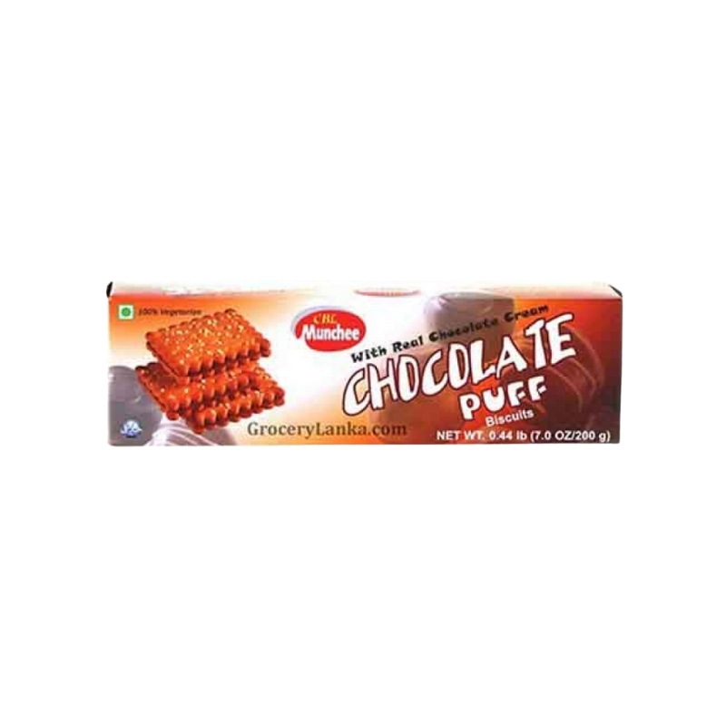 Munchee Chocolate Puff Biscuits 200g pack shot