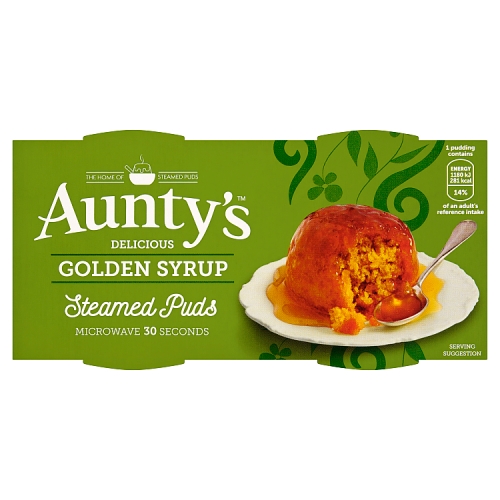 Auntys Golden Syrup Pudding 2pk (2 x 95g) pack shot