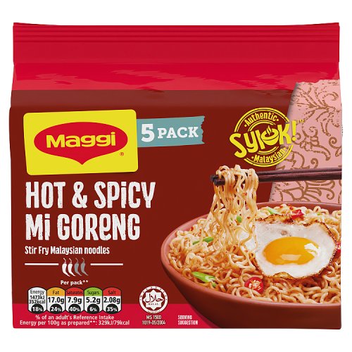 Maggi Hot & Spicy Instant Noodles 5pk (5 x 79g) pack shot