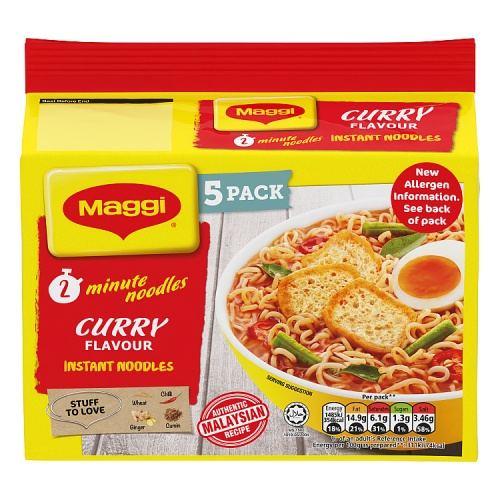 Maggi 2 Minute Instant Noodles Curry Flavour 5 x 79g pack shot